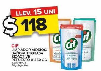 Carrefour Maxi Cif limpiador vidrios baño antigrasa bioactive repuesto oferta