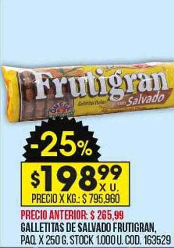 Coto Galletitas de salvado frutigran oferta