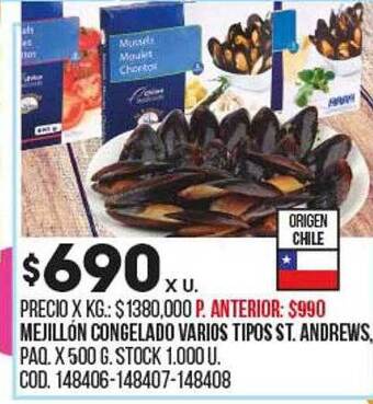 Coto Mejillón congelado varios tipos st. andrews oferta