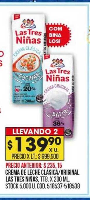 Coto Crema de leche clásica original las tres niñas oferta
