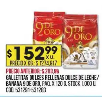 Coto Galletitas dulces rellenas dulce de leche banana 9 de oro oferta
