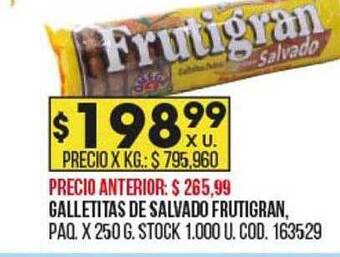 Coto Galletitas de salvado frutigran oferta