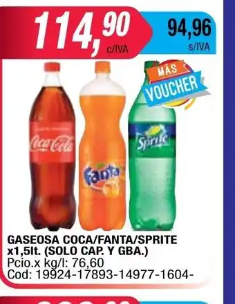 Maxiconsumo Gaseosa Coca/Fanta/Sprite x 1,5lt. (Solo Cap. Y GBA.) oferta