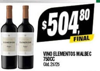 Supermercados Yaguar Vino Elementos Malbec 750cc oferta