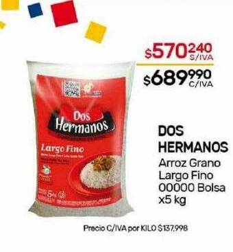 Nini Mayorista Dos hermanos arroz grano largo fino 00000 bolsa oferta