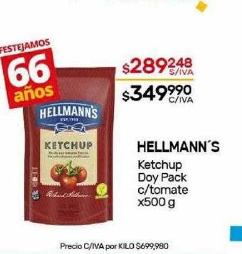 Nini Mayorista Hellmann's ketchup doy pack c-tomate oferta