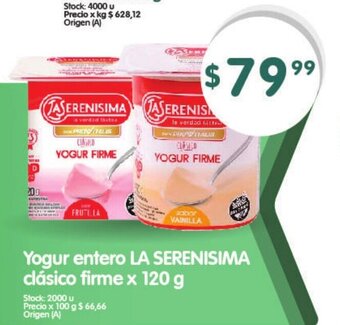 Supermercados Buenos Días Yogur Entero La Serenisima Clásico Firme x 120g oferta