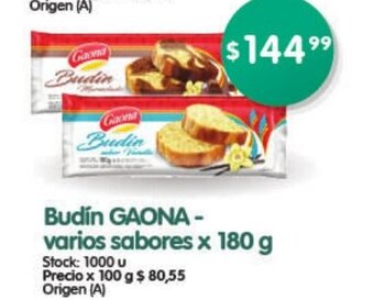 Supermercados Buenos Días Budín Gaona - Varios Sabores x 180g oferta