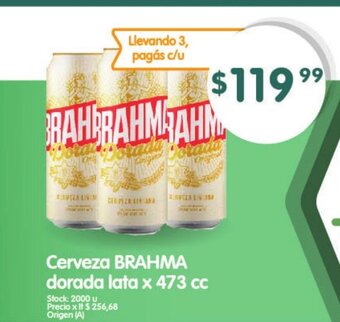 Supermercados Buenos Días Cerveza Brahma Dorada Lata x 473cc oferta