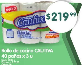 Supermercados Buenos Días Rollo de Cocina Cautiva 40 Paños x 3 u oferta