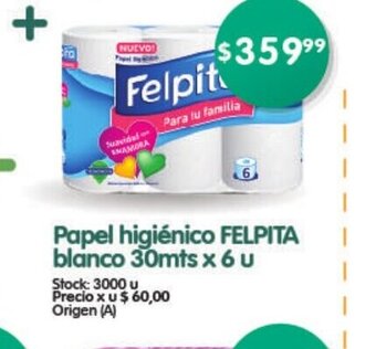 Supermercados Buenos Días Papel Higiénico Felpita Blanco 30mts x 6u oferta