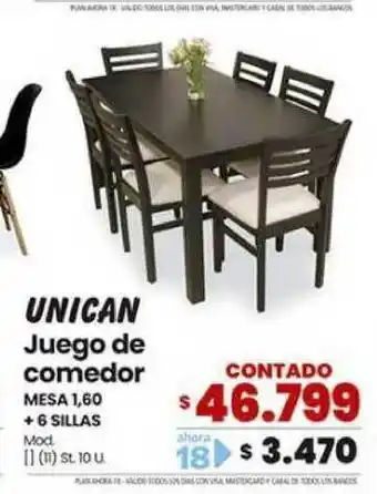 Unican Juego de comedor Mesa 1.60 + 6 Sillas