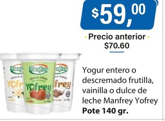 Supermercados Damesco Yogur Entero O Descremado Frutilla, Vainilla O Dulce de Leche Manfrey Yofrey oferta