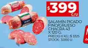 Supermercados DIA Salamín Picado Fino/Grueso Chacra 43 x 120g oferta