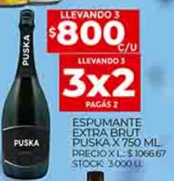 Supermercados DIA Espumante Extra Brut Puska x 750ml oferta