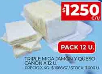 Supermercados DIA Triple Miga Jamon Y Queso Canon x 12u oferta