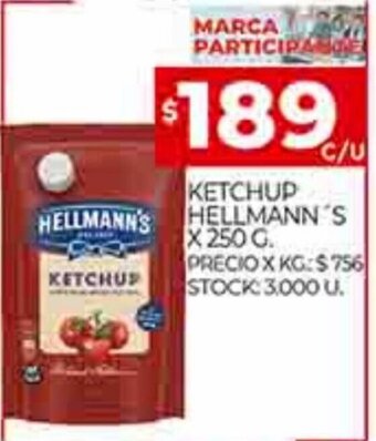 Supermercados DIA Ketchup Hellmann's x 250g oferta