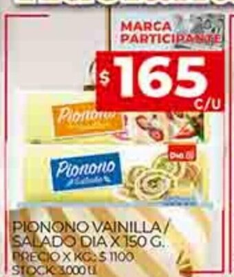 Supermercados DIA Pionono Vainilla / Salado Dia x 150g oferta