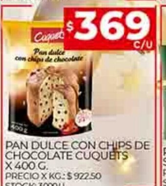 Supermercados DIA Pan Dulce Con Chips De Chocolate Cuquets x 400g oferta