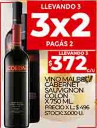 Supermercados DIA Vino Malbec Cabernet Sauvignon Colon x 750ml oferta