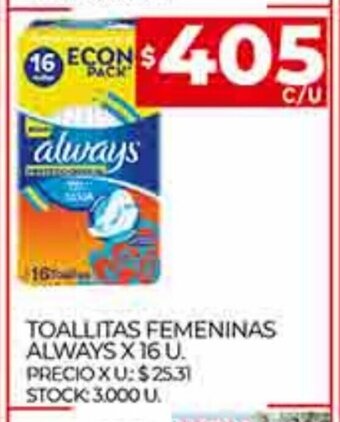 Supermercados DIA Toallitas Femeninas Always x 16u oferta