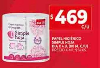 Supermercados DIA Papel Higiénico Simple Hoja Dia x 4u oferta