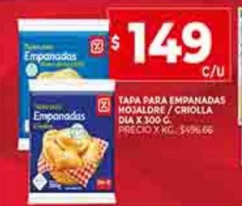 Supermercados DIA Tapa Para Empanadas Hojaldre / Criolla Dia x 300g oferta