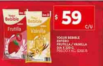 Supermercados DIA Yogur bebible Entero Frutilla / Vainilla Dia x 220g oferta