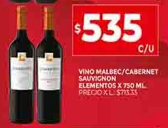 Supermercados DIA Vino Malbec / Cabernet Sauvignon Elementos x 750ml oferta