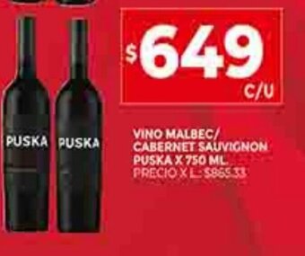 Supermercados DIA Vino Malbec / Cabernet Sauvignon Puska x 750ml oferta