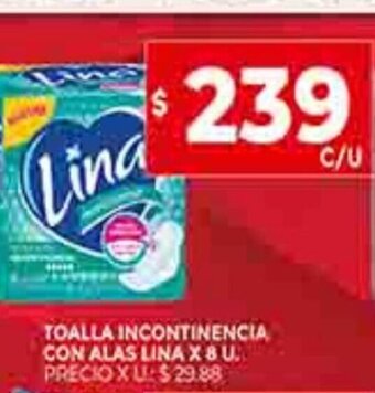 Supermercados DIA Toalla Incontinencia Con Alas Lina X 8 U oferta
