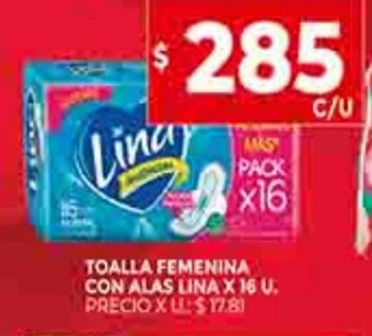 Supermercados DIA Toalla Femenina Con Alas Lina x 16u oferta
