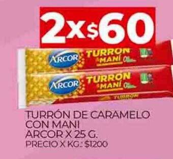 Supermercados DIA Turrón de caramelo con mani arcor oferta