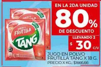 Supermercados DIA Jugo en polvo frutilla tang en la 2da unidad 80% de descuento oferta