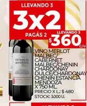 Supermercados DIA Vino merlot malbec cabernet malbec chenin chardonay dulce chardonay chenin estancia mendoza oferta