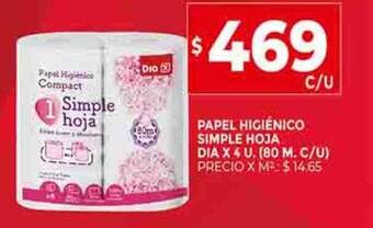 Supermercados DIA Papel higiênico simple hoja dia oferta