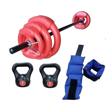 Frávega Kit set 17 kg bsfit discos tobilleras pesas rusas barra oferta