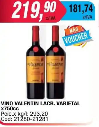 Maxiconsumo Vino Valentin Lacr. Varietal x 750cc oferta