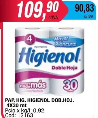 Maxiconsumo Higienol Pap.Hig Dob.Hoj. 4x30mt oferta