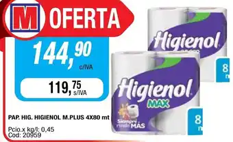 Maxiconsumo Higienol Pap Hig. M.Plus 4x80mt oferta