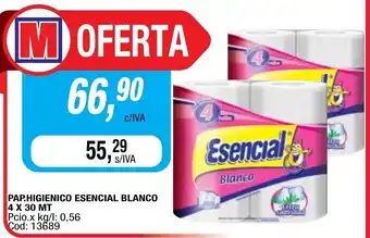 Maxiconsumo Esencial Pap.Higienico Blanco 4 x 30mt oferta