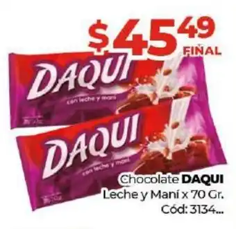 Diarco Daqui Chocolate Leche y Mani x 70gr. oferta