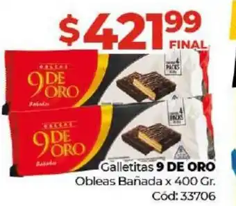 Diarco 9 De Oro Galletitas Obleas Bañada x 400gr. oferta