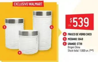 Walmart Frasco de Vidrio Chico, Mediano: $649, Grande: $739 oferta