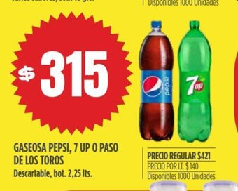 Supermercados Vea Gaseosa Pepsi, 7 Up o Paso De Los Toros oferta