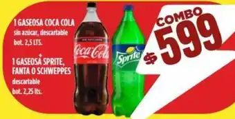 1 Gaseosa Coca Cola + 1 Gaseosa Sprite, Fanta o Schweppes