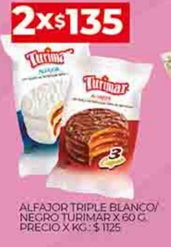 Supermercados DIA Alfajor Triple Blanco / Negro Turimar x 60g oferta