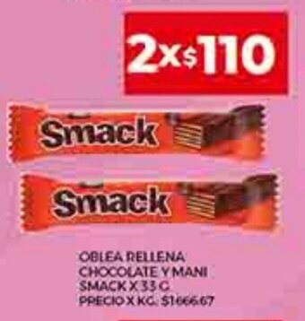 Supermercados DIA Oblea Rellena Chocolate Y Mani Smack x 33g oferta