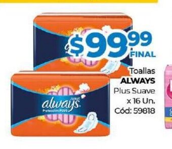 Diarco Always Toallas Plus Suave x 16 un oferta