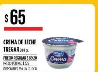 Supermercados Vea Tregar Crema De Leche 200gr oferta